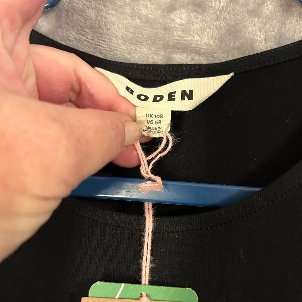 Boden Black Rouched Sleeve Tie Wast Jersey Viscose Dress size 6R - Picture 2 of 3